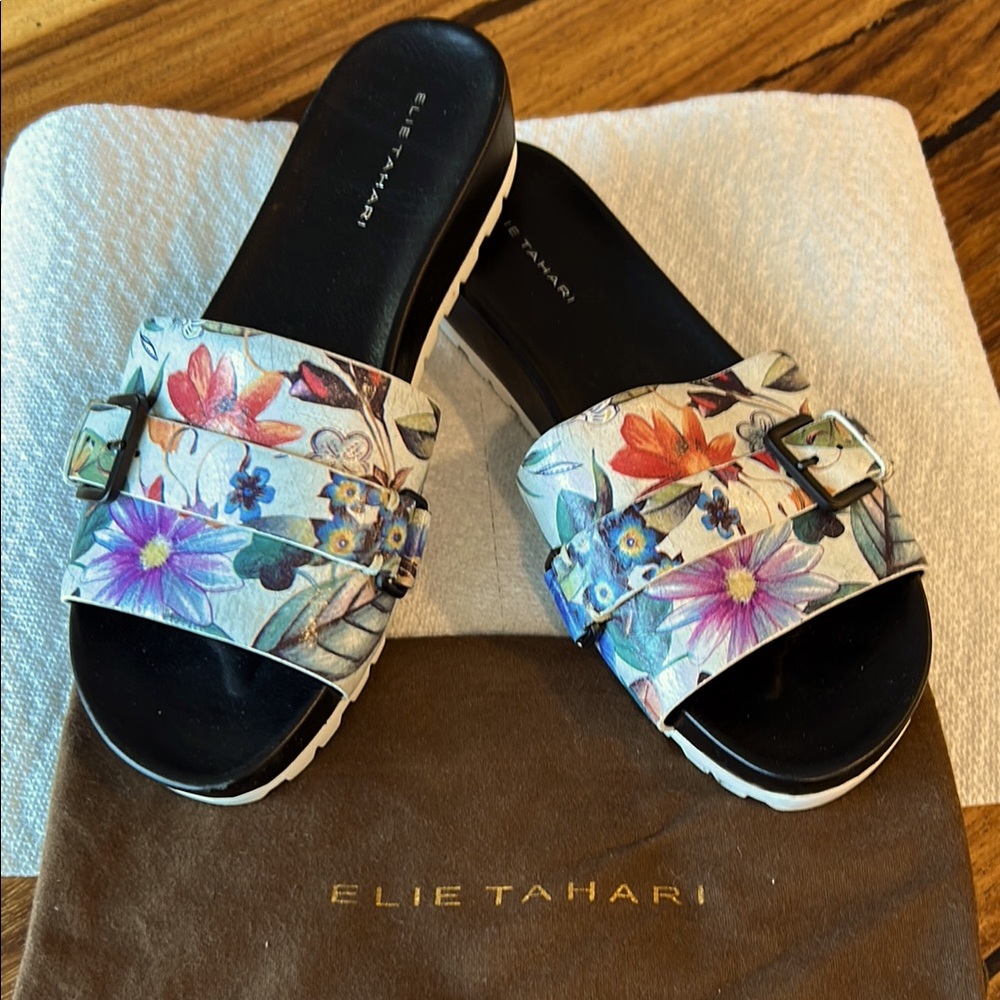 Elie Tahari Floral Slide Sandals Vibrant Design